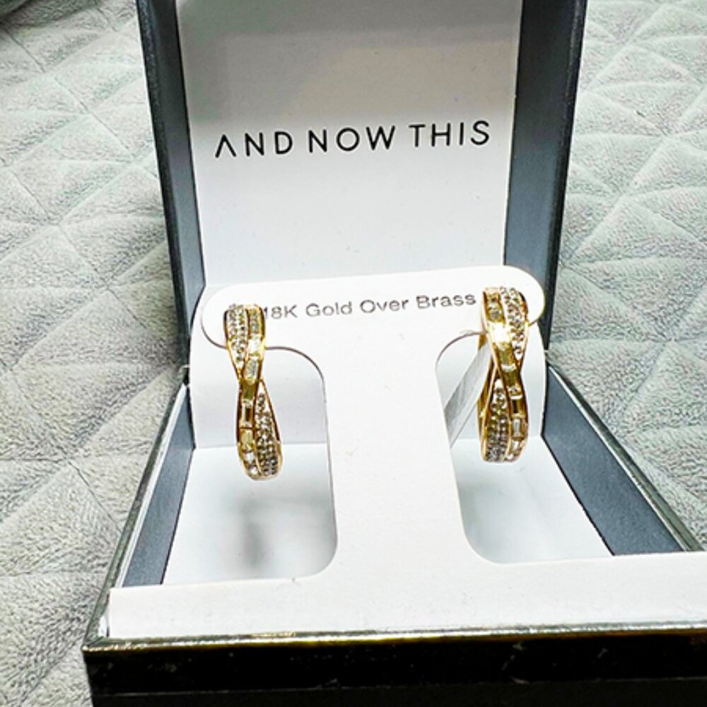NIB - And Now This Crystal Crossover Hoop Earrings